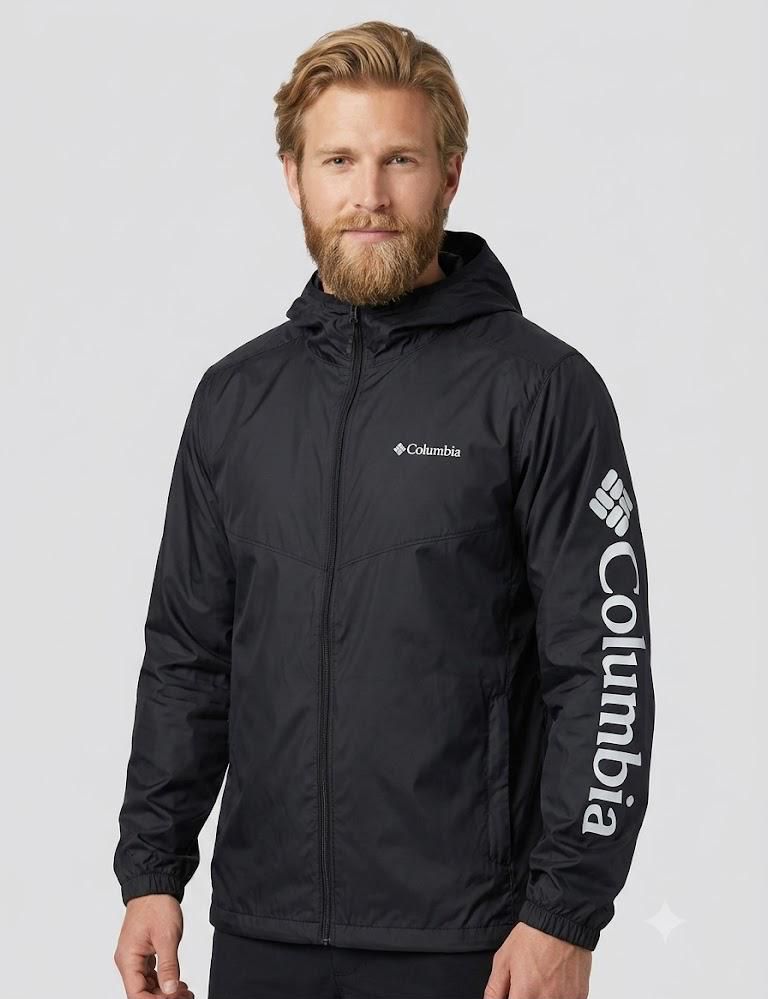 IMPERMEABLE NEGRO COLUMBIA LETRAS GRISES